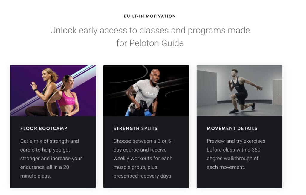 Image from Peloton website showing the exclusive / early access content. 