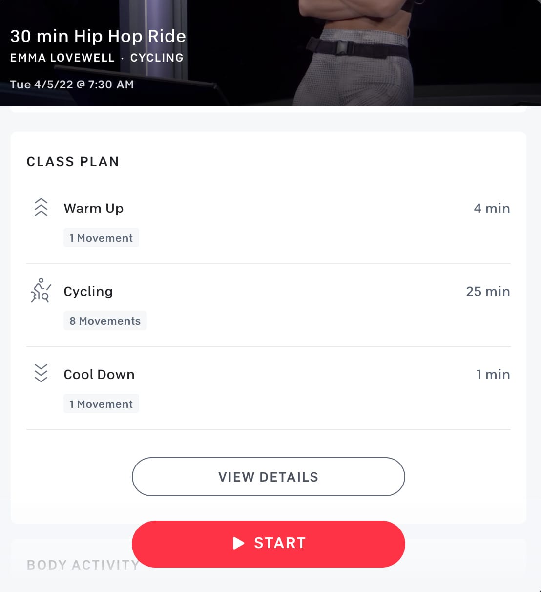"Class Plan" section on on-demand cycling class.