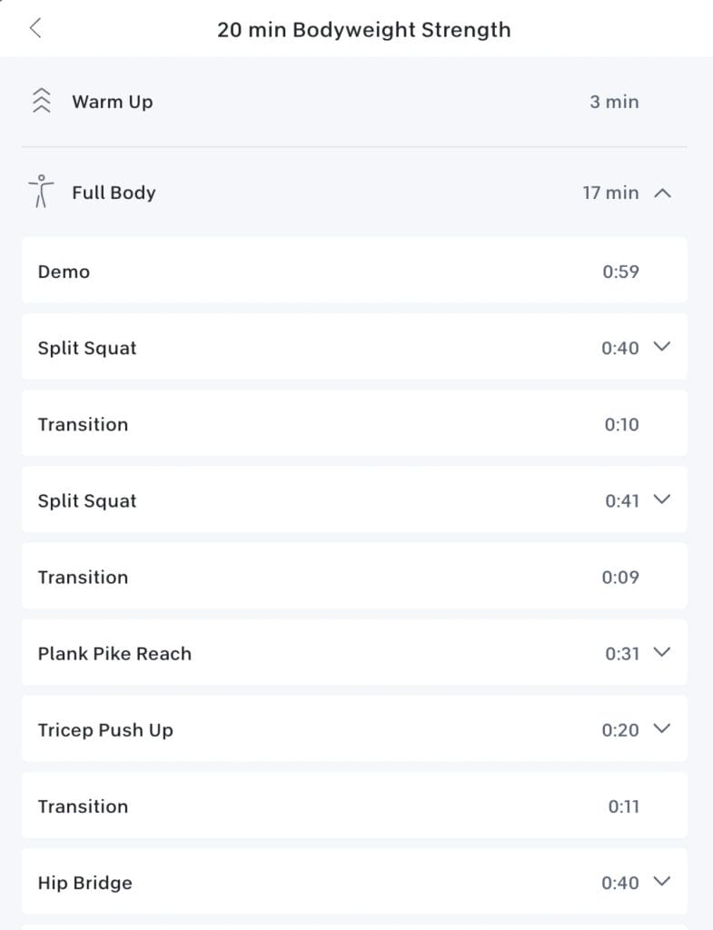 Class details breakdown for a strength class.