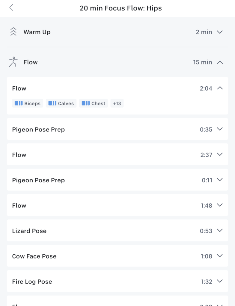 Class details breakdown for a Yoga class.