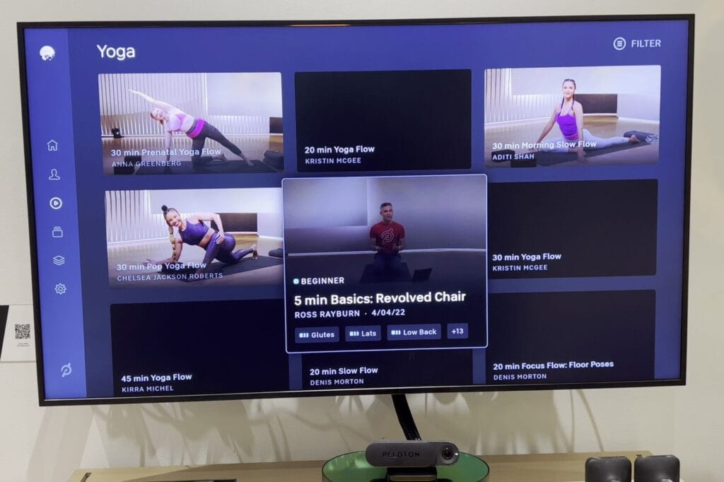 The on-demand yoga library as seen in the Peloton Guide.