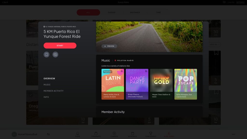 A screenshot of new Peloton Radio / Scenic Radio.