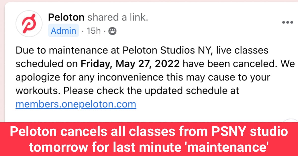 PSNY Peloton Studios New York Closed on Memorial Day (May 30) 2022