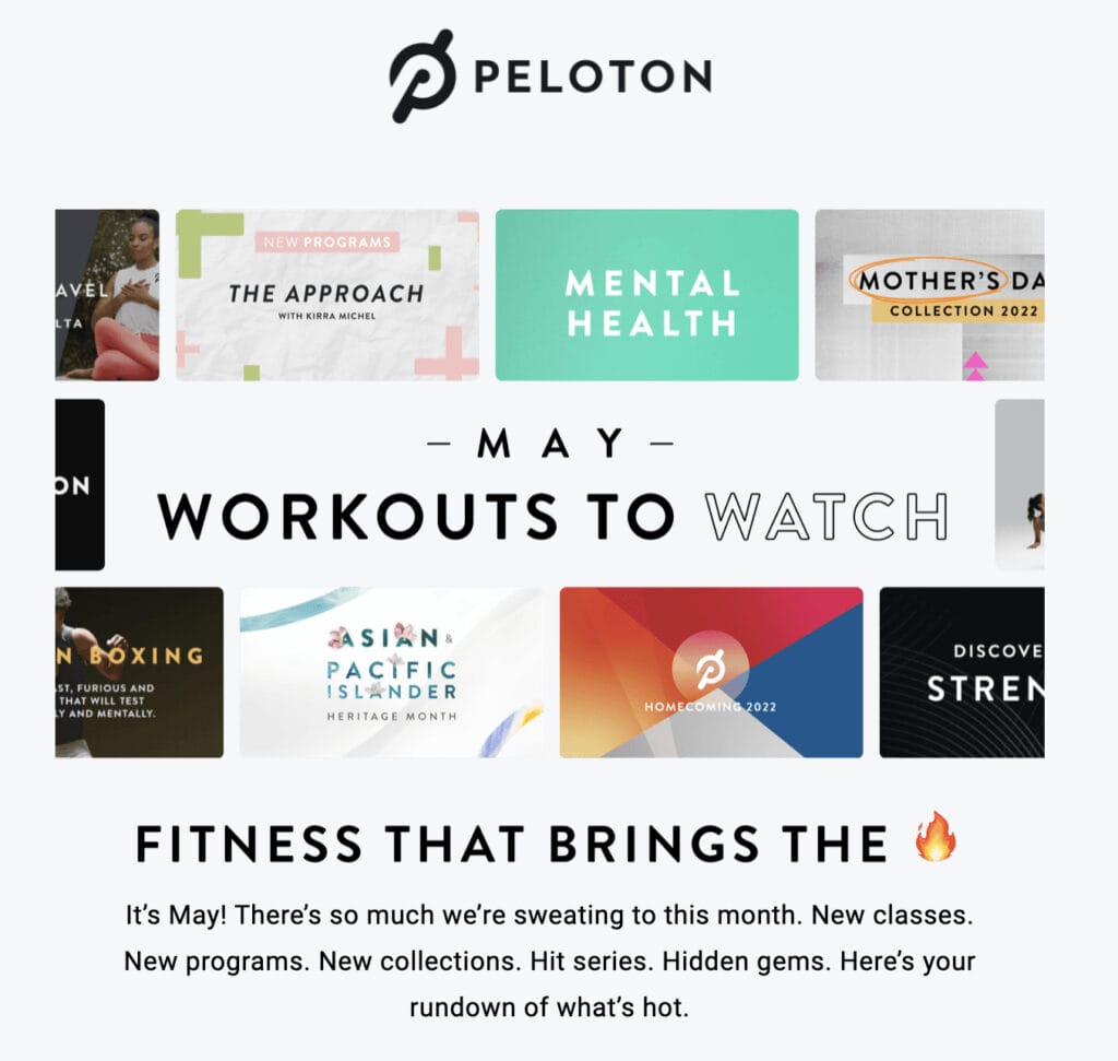 Image credit Peloton email.  Several new programs coming to Peloton in May 2022.