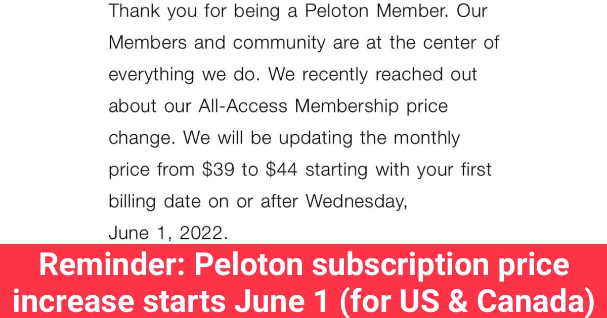 Reminder Peloton All Access Membership Price Increase Goes into Effect June 1 2022 Peloton Buddy