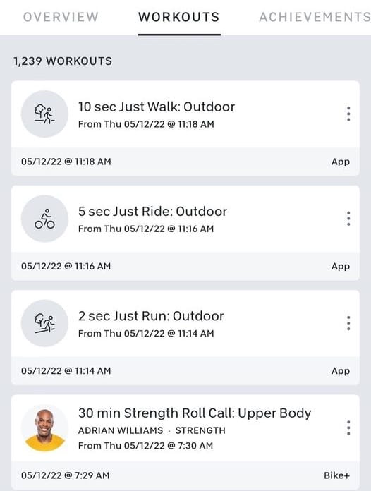 Completed "Just Work Out" classes on a profile.