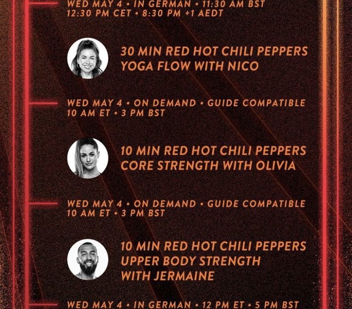 Peloton Red Hot Chili Peppers schedule. Image credit Peloton social media.