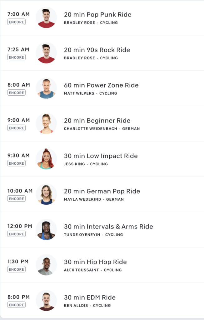 Screenshot of the Saturday, May 21 cycling schedule.  Note there are a few UK live rides not shown taking place overnight.