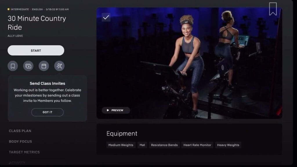 New Send Class Invites button. Image credit Peloton Keynote