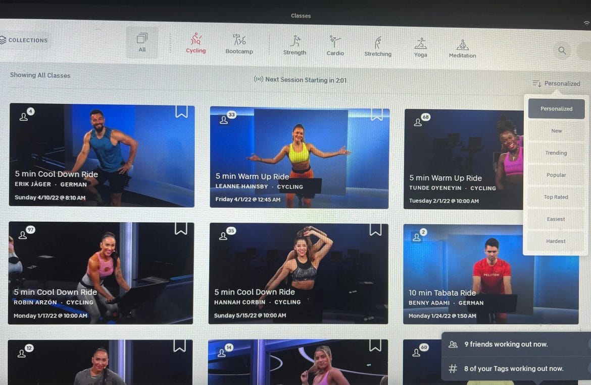 New default "personalized" sort order on Peloton Bike.