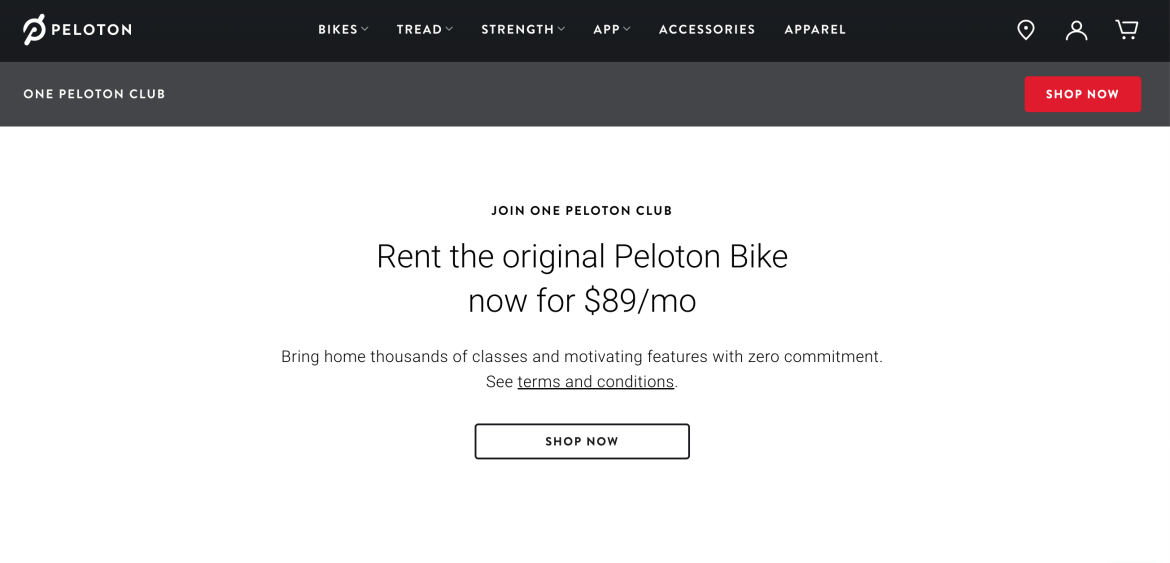 Updated One Peloton Club landing page mentioning only the original Peloton Bike.