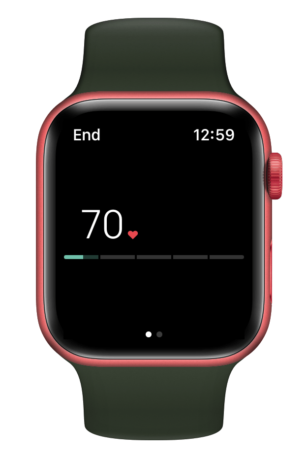 Heart rate view on Apple Watch during Peloton class.