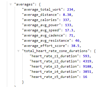 Extra average data being stored with Peloton classes. Image from Bob Treemore.