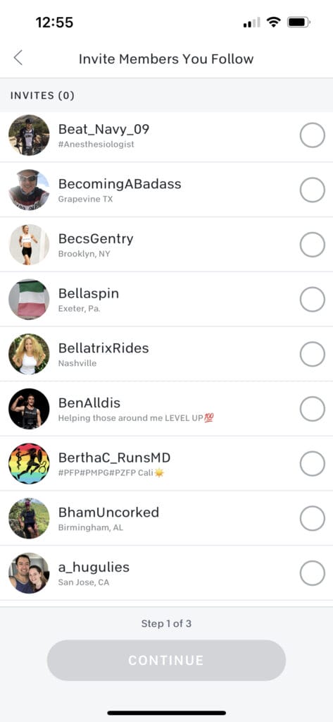 Scroll through your list of people you follow to choose who to invite.