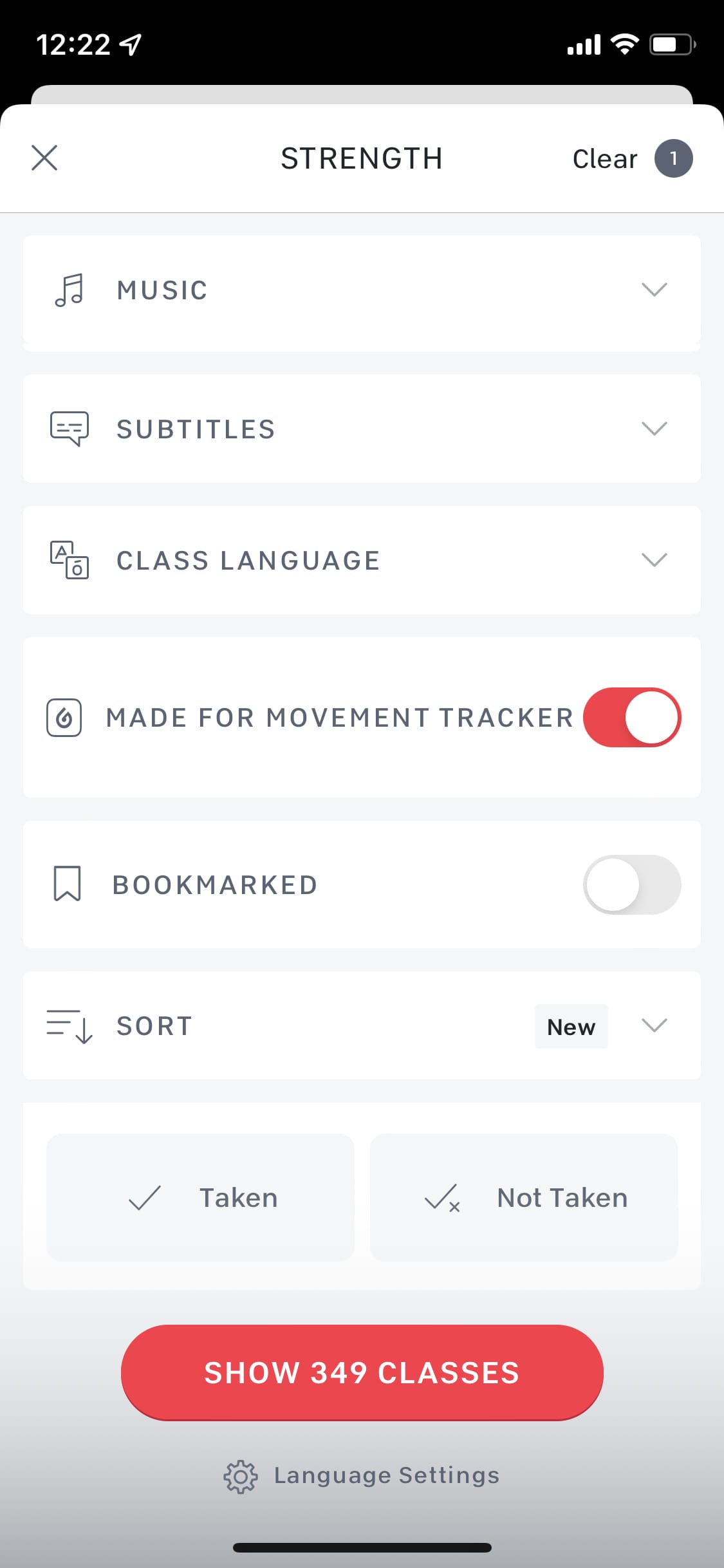 "Made for Movement Tracker" filter on Peloton iOS App.