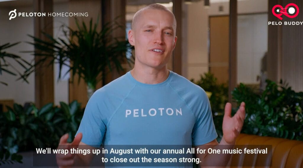 Matt Wilpers discussing All for One during Peloton Homecoming keynote
