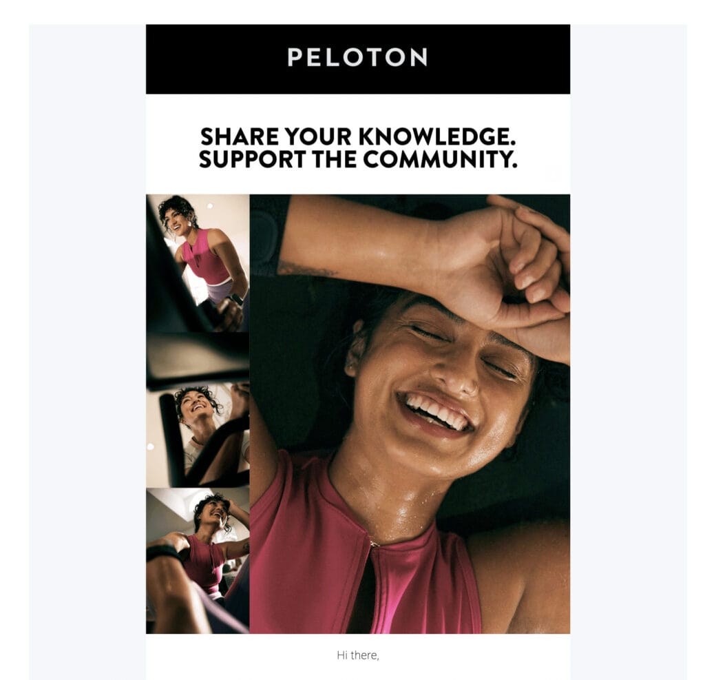 Peloton Email with invitation to sign up for Peloton Pro Q&A Panel