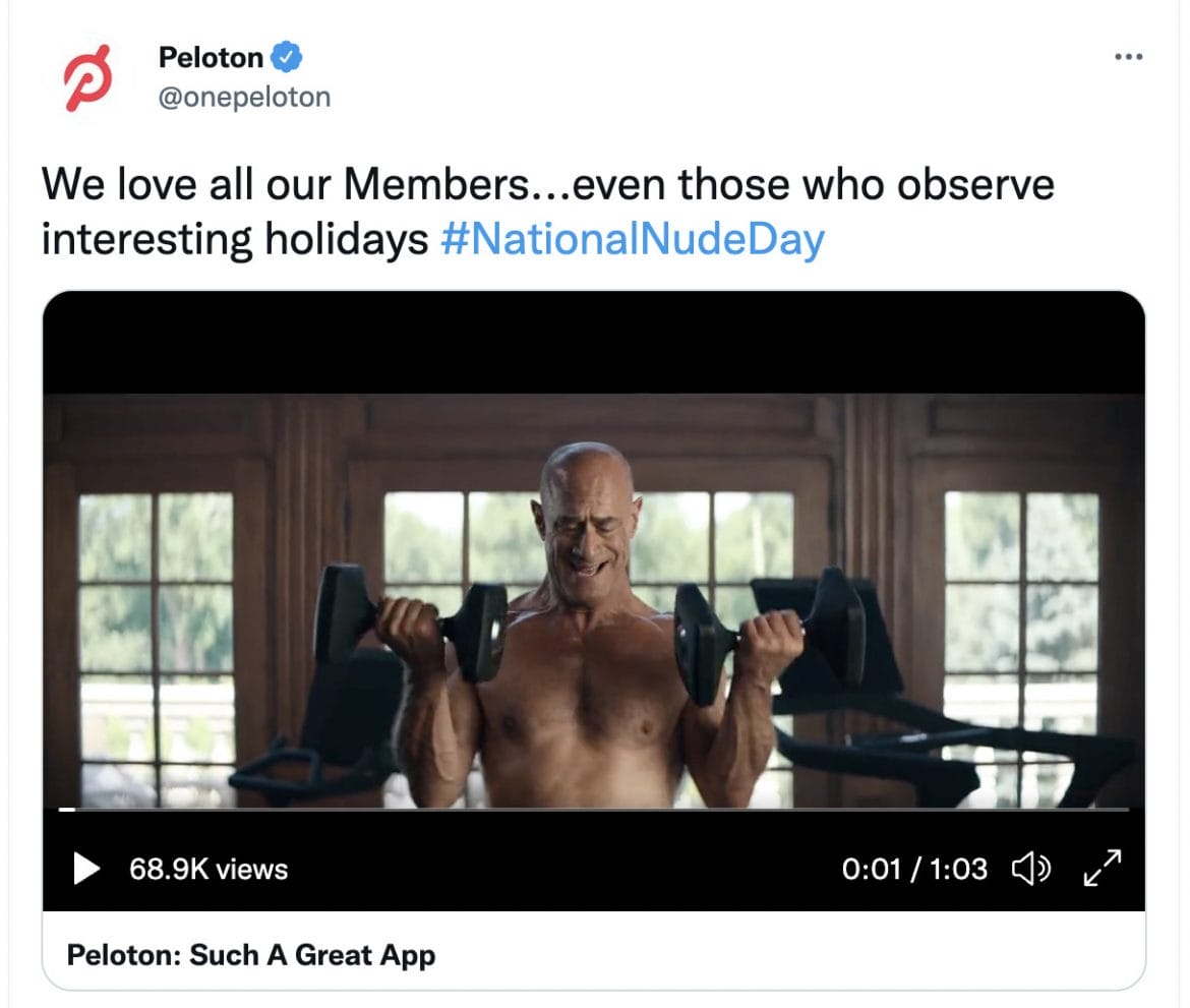 Peloton Tweet about "Such a Great App" spot.