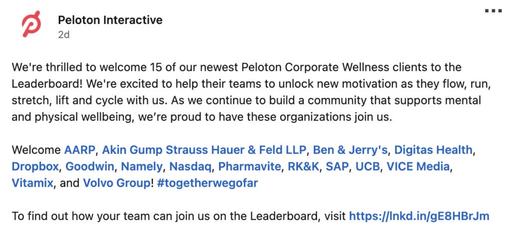 Peloton’s Linkedin Announcement