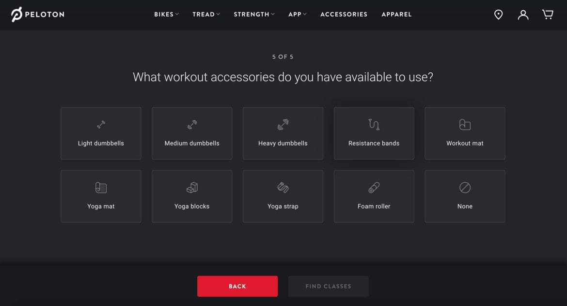 Question 5: What workout accessories do you have available to use?