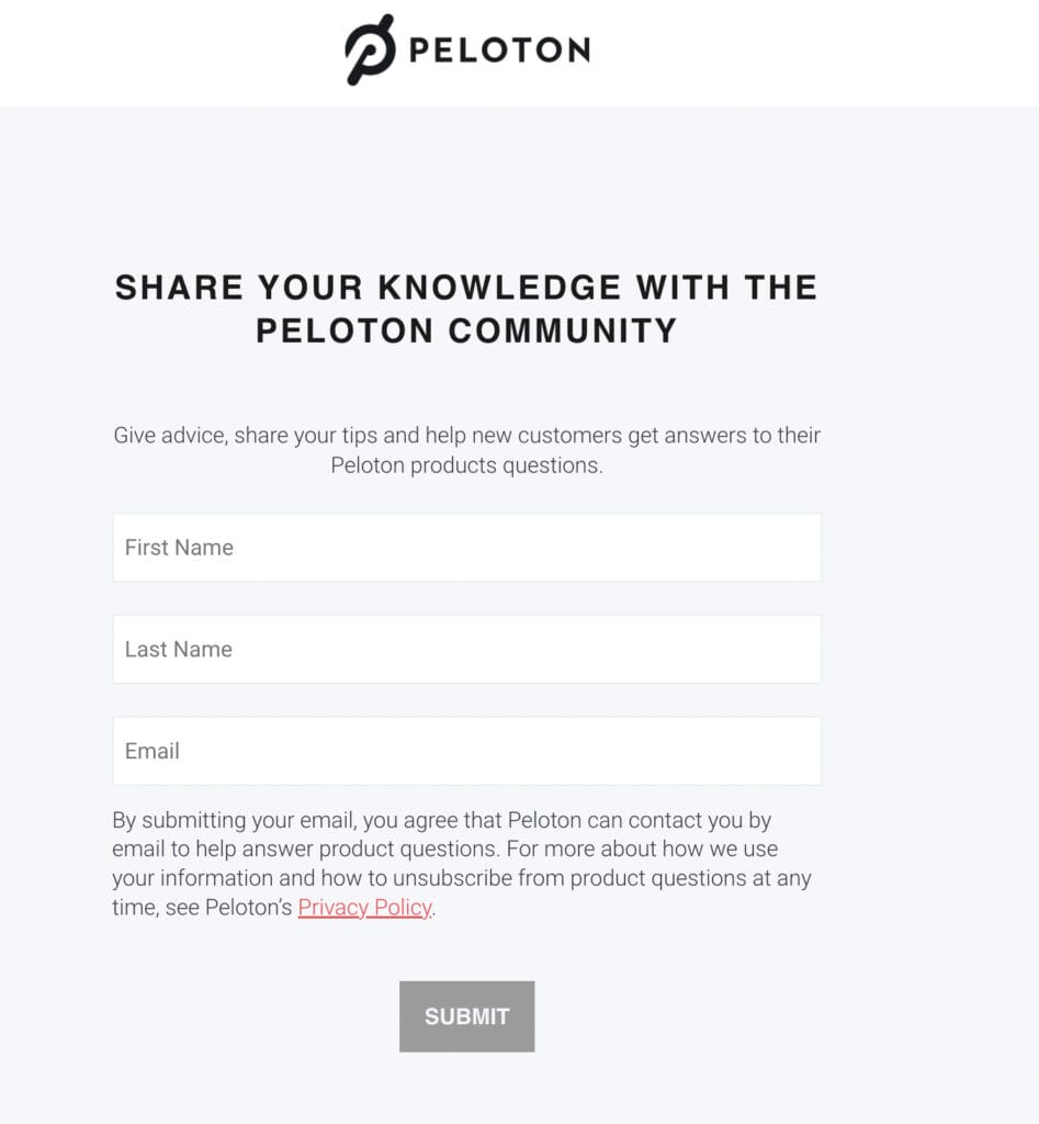The data Peloton asks for if you sign up.