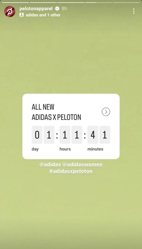 Peloton Apparel’s Instagram story featuring the countdown until apparel drop
