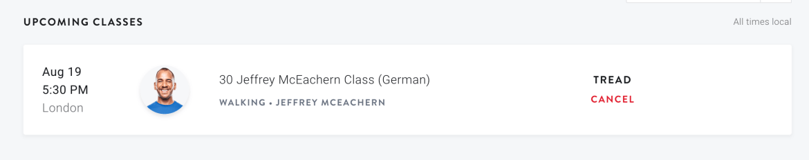 Option to cancel class following booking.