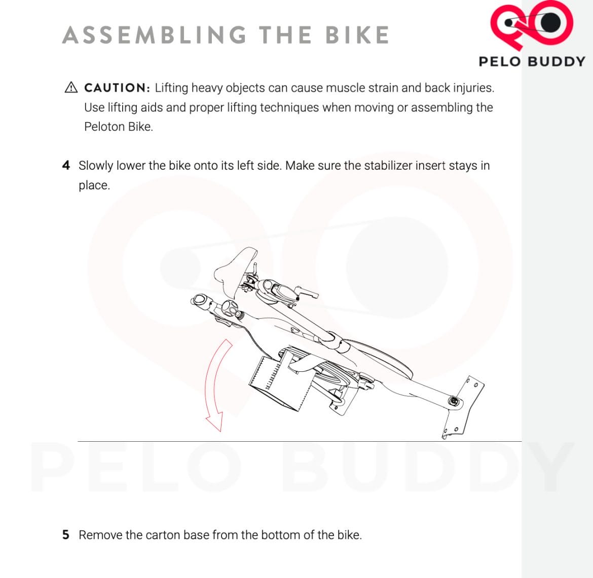Manual showing you you tilt the bike and one point in the install.