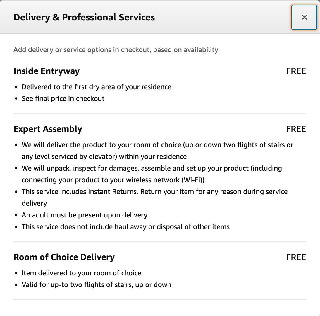 Original Peloton Bike delivery options on Amazon.