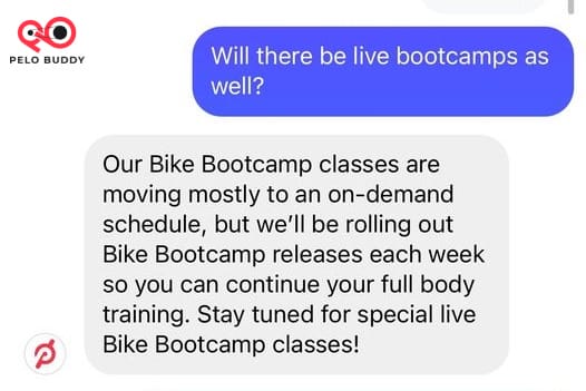 A response from Peloton about live Bike Bootcamp classes.