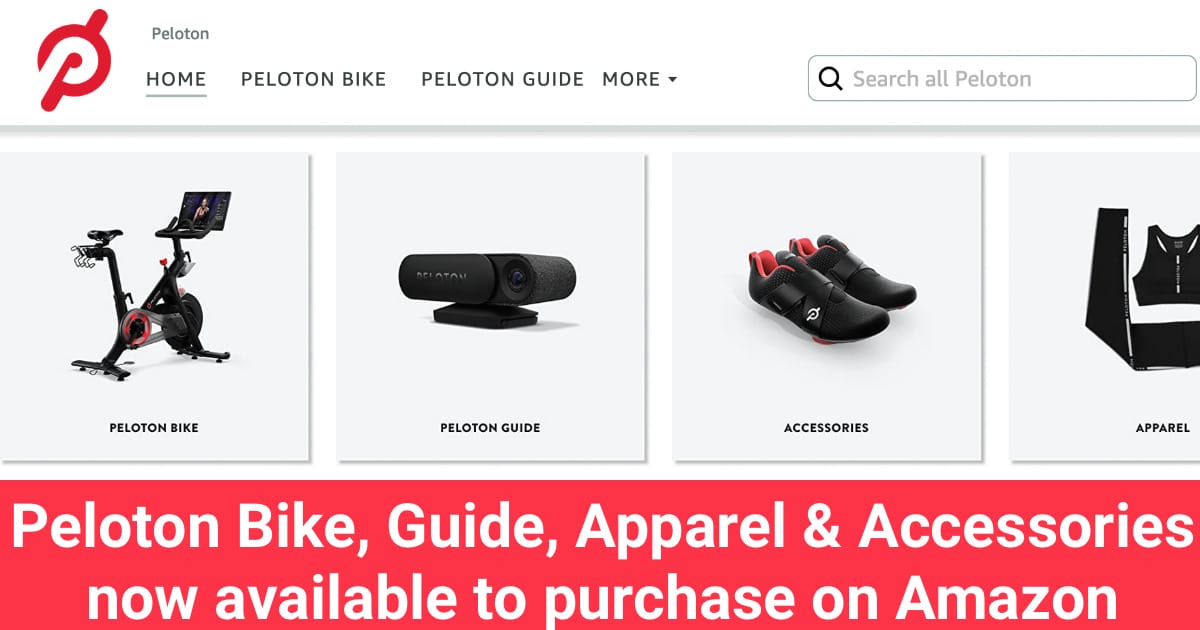 Peloton announced this morning that you can now buy the original Peloton  Bike, the Guide, as well as apparel and accessories through Amaz
