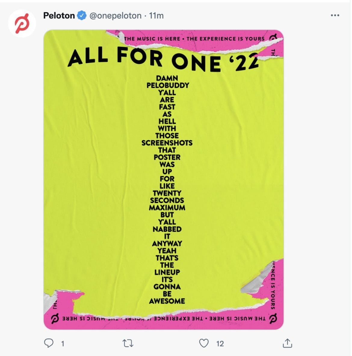 A second image Peloton tweeted and deleted within minutes a few hours later.