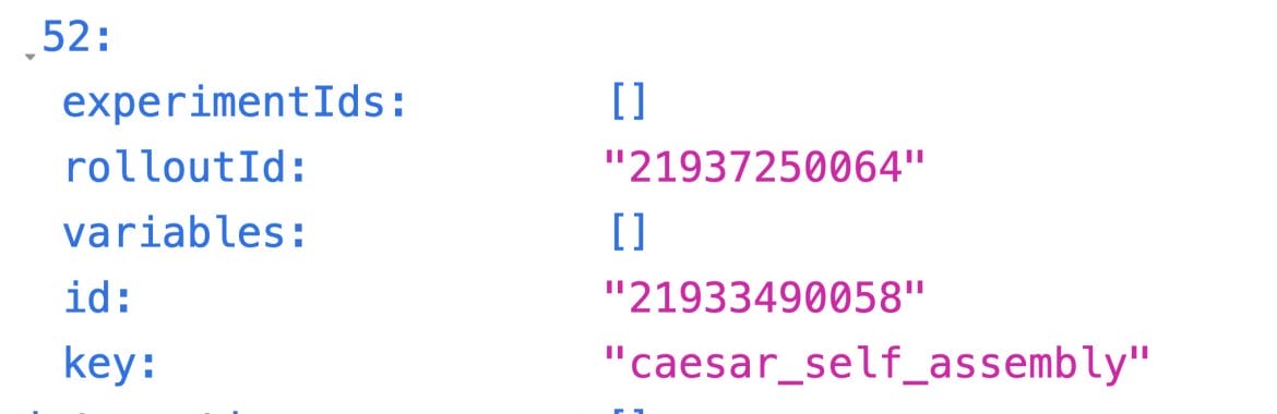 Peloton website code containing “caesar_self_assembly.” 