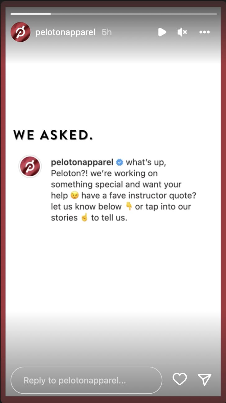 Peloton Apparel Instagram Story.