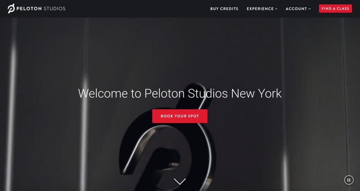 Peloton Studios booking site welcome screen.