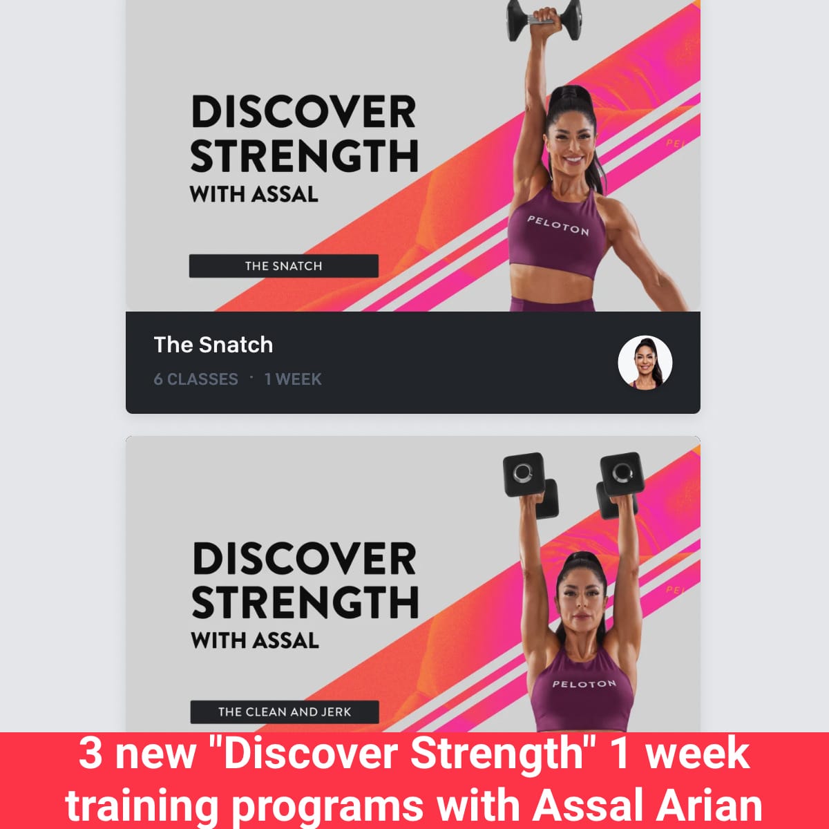 Three New Peloton Strength Program in German: Discover Strength with Assal  Arian - The Snatch, The Overhead Squat + The Clean & Jerk - Peloton Buddy