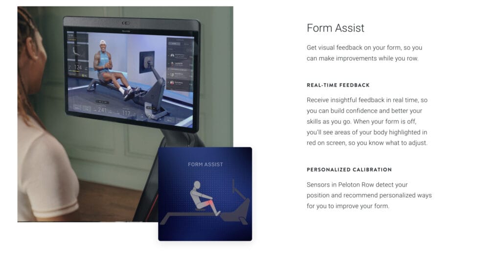 Form Assist / Form Feedback feature on the Peloton Row.