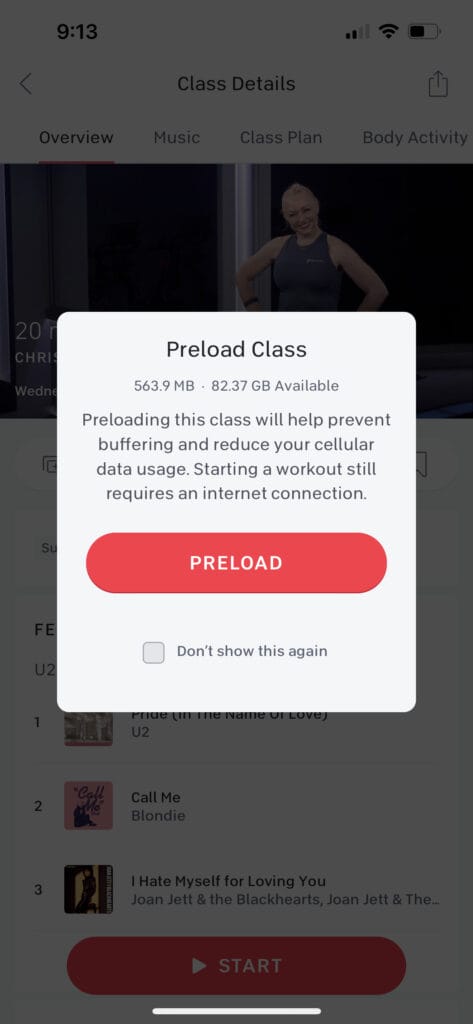 Peloton class preload feature