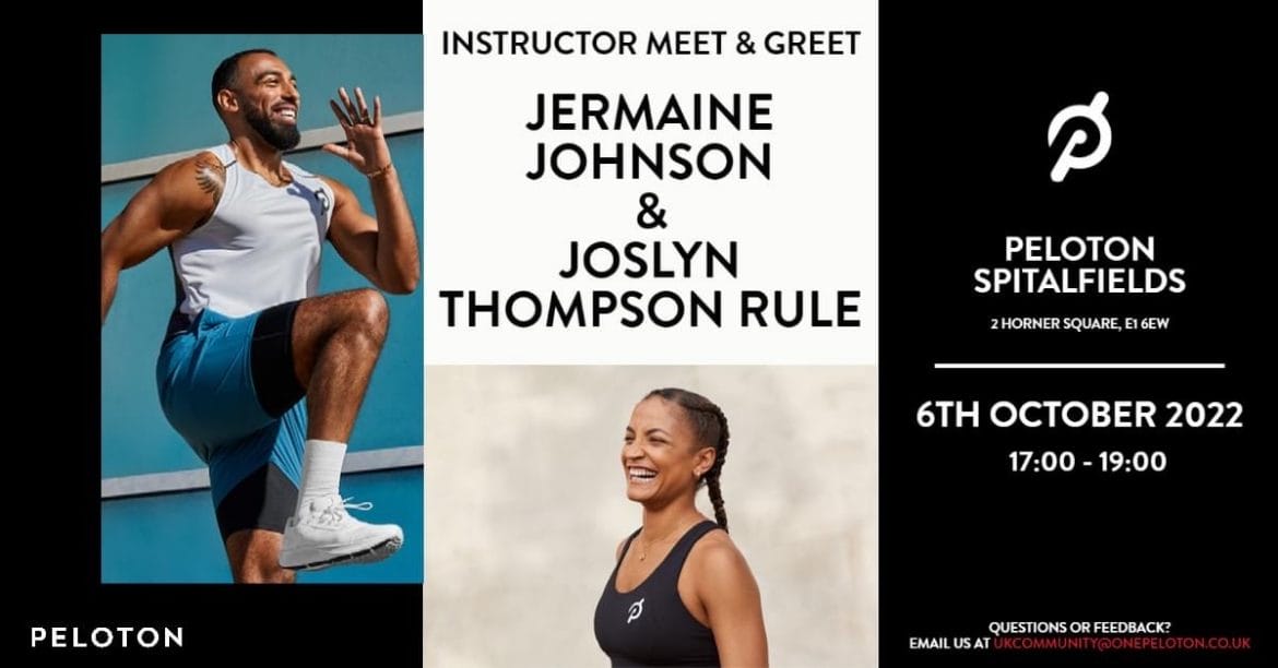 Instructor meet & greet with Jermaine Johnson and Joslyn Thompson Rule. Image credit Peloton.