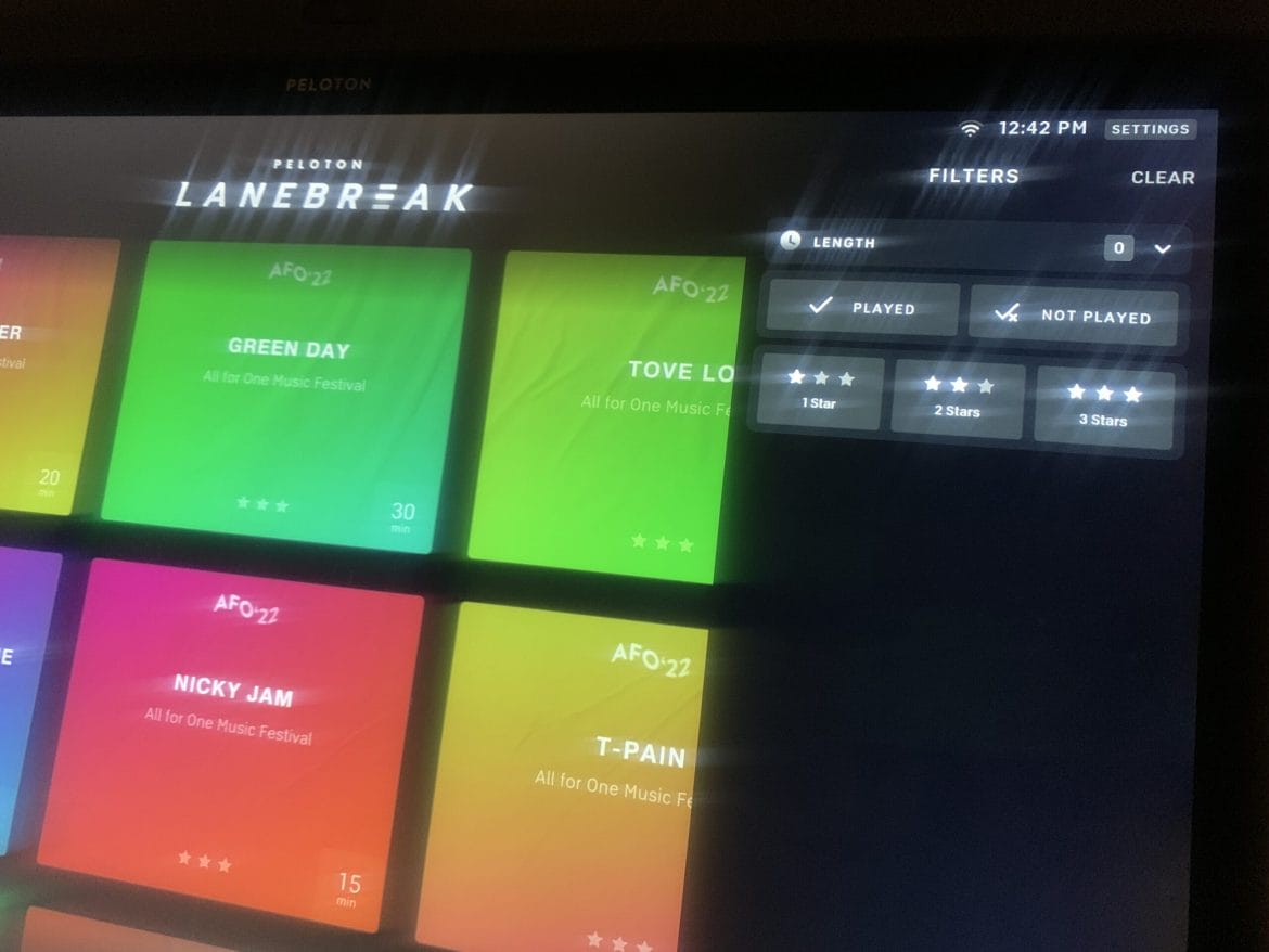 Peloton Lanebreak filter functionality.