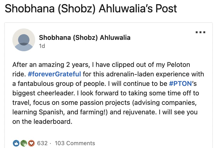 Shobhana Ahluwalia LinkedIn post