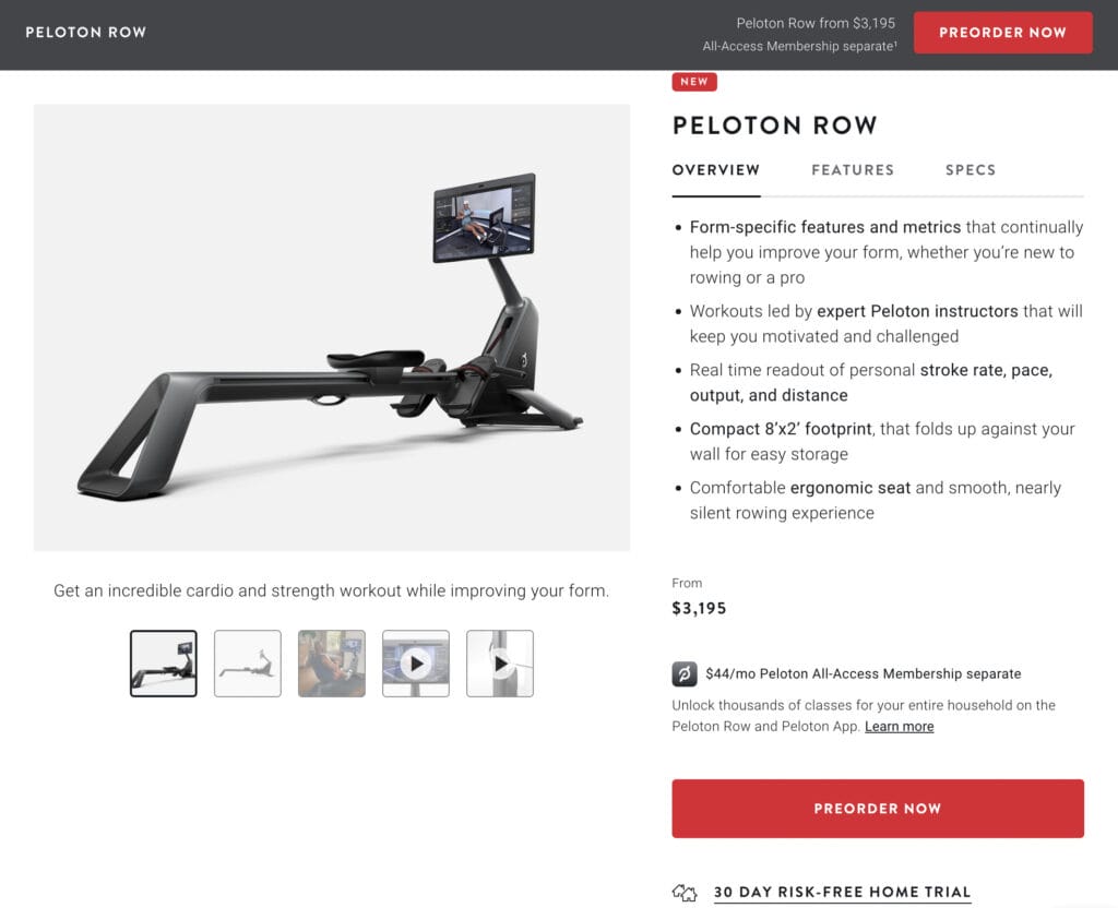 Preorders of the Peloton Row have started for $3,195.