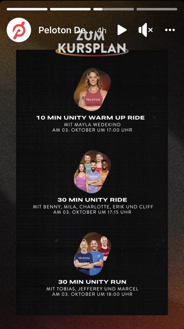 Peloton Unity Day schedule. Image credit Peloton social media.
