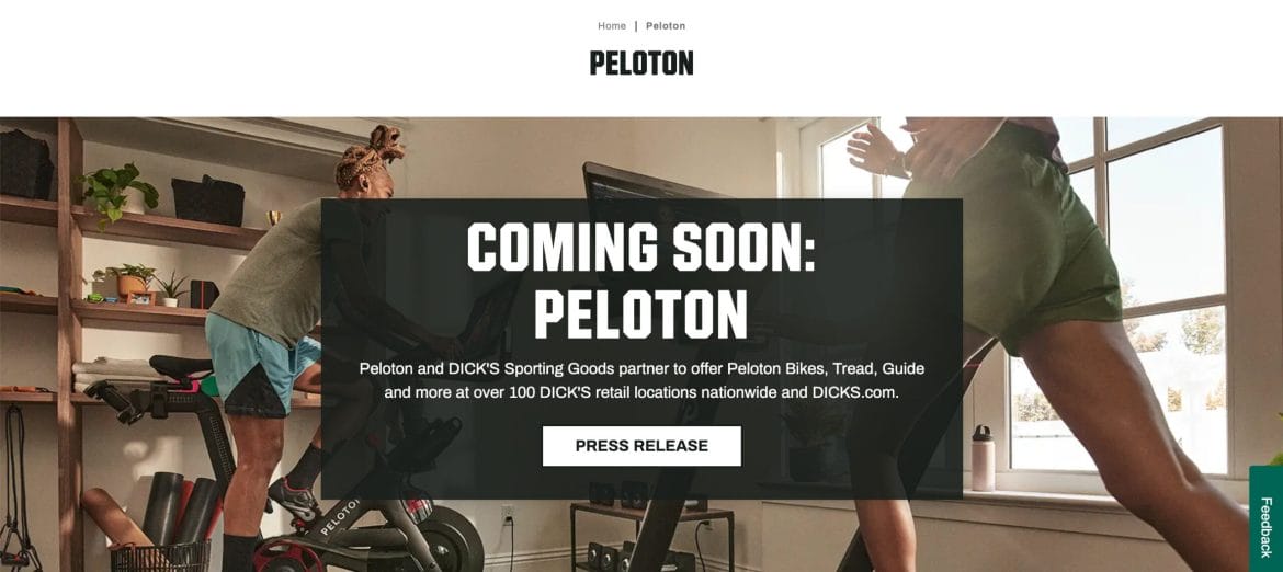DICK'S Sporting Goods Peloton landing page