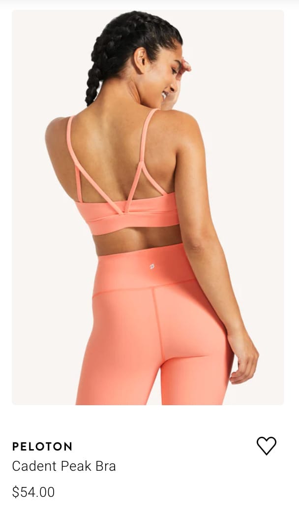 Cadent Peak Bra on Peloton Apparel website.