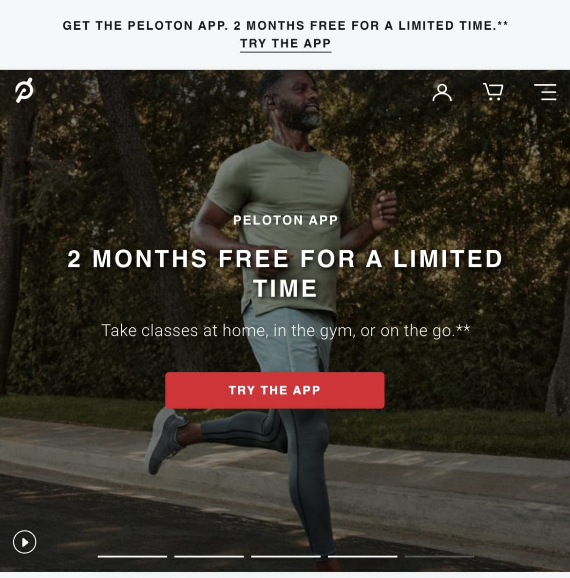 Updated Peloton homepage with new banner.