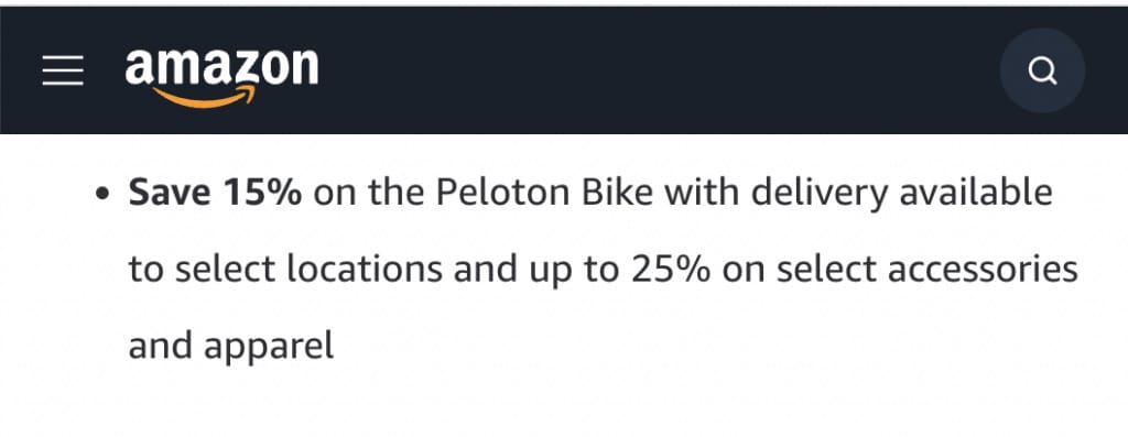 Screenshot of Amazon showing the Peloton Bike will be on sale.