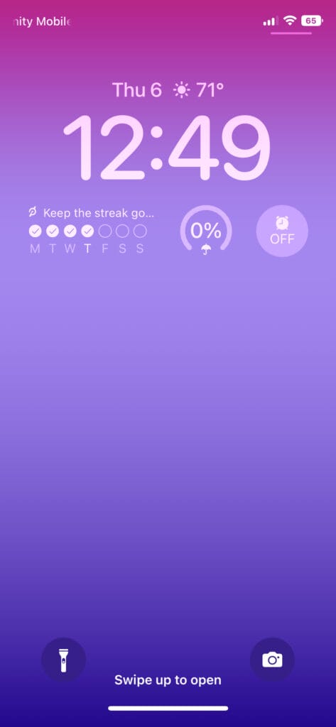 Peloton iOS 16 widget - rectangular format.