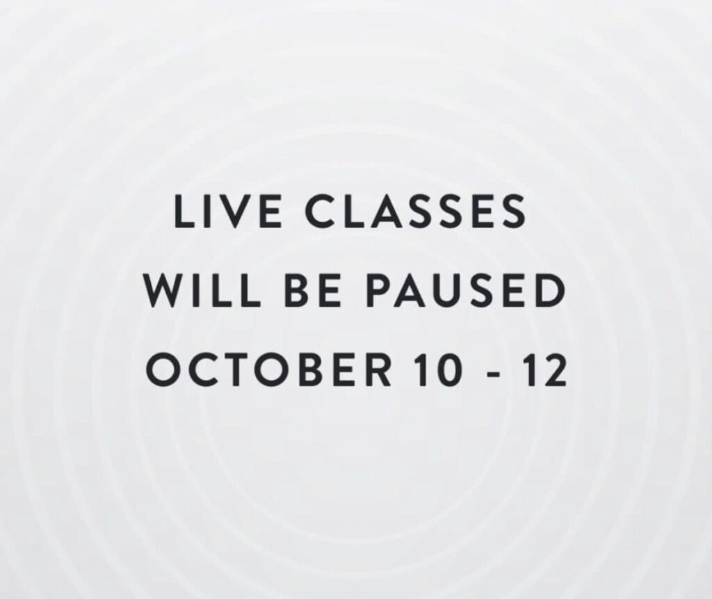 Peloton Instagram Story regarding Oct. 10-12 studio closure. Image credit Peloton.