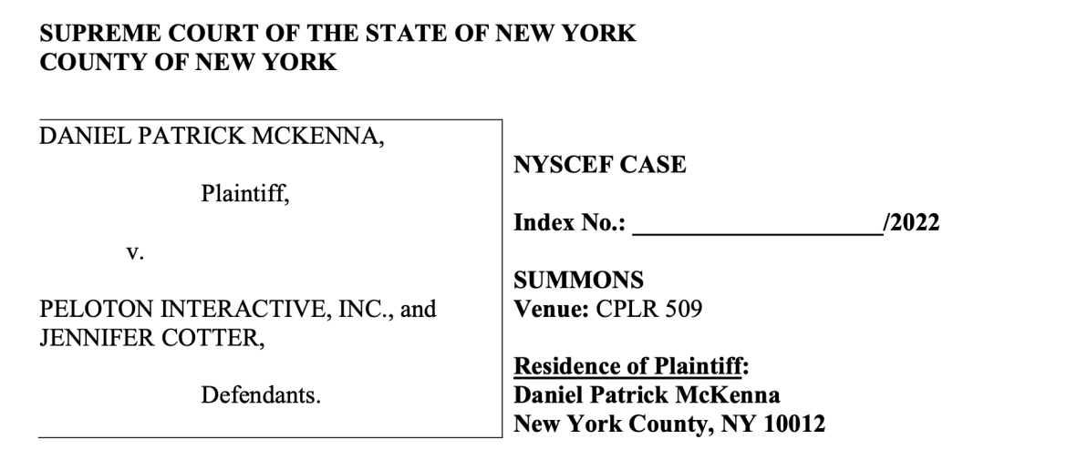 Daniel McKenna court filing against Peloton.